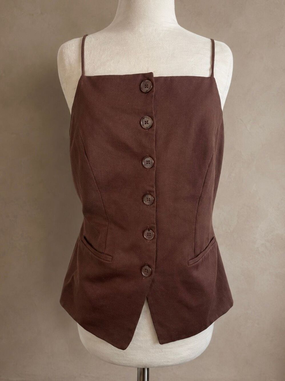 Sunday in Brooklyn Size M Ponte Apron Vest Anthropologie Button Front Brown Tail